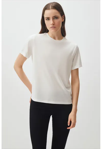 Tricou cu decolteu la baza gatului Tiziano - Alb murdar