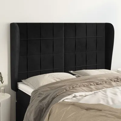 vidaXL Tăblie de pat cu aripioare, negru, 147x23x118/128 cm, catifea