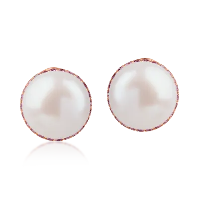 Cercei din aur roz cu perle de cultura si pietre pretioase de 0.8ct