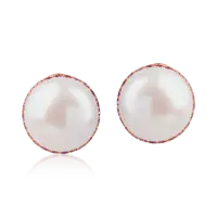 Cercei din aur roz cu perle de cultura si pietre pretioase de 0.8ct
