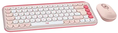 Set tastatură și mouse Logitech - POP ICON COMBO, fără fir, Rose & Off White