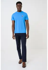 Tricou de bumbac cu monograma discreta - Albastru pastel/Negru stins/Alb optic