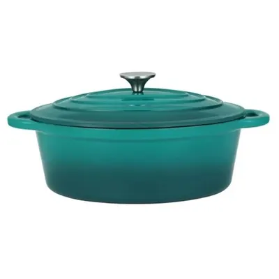 Oala din Fonta Emailata, 28.5 cm, 6 l, cu Capac, Turcoaz, Perfect Home