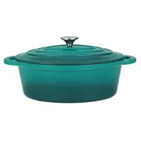 Oala din Fonta Emailata, 28.5 cm, 6 l, cu Capac, Turcoaz, Perfect Home