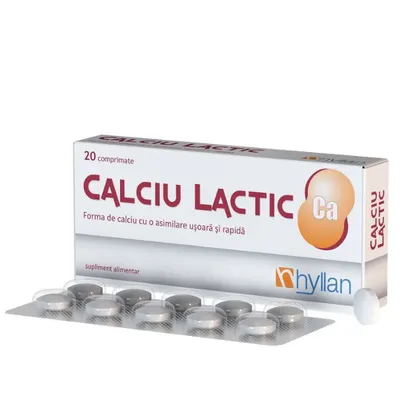 Calciu Lactic, Hyllan Pharma | 20 comprimate