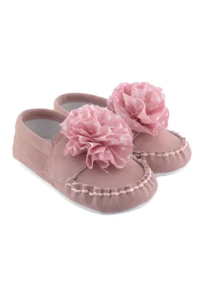 Pantofi din piele intoarsa cu aplicatie florala - Alb/Roz pastel/Roz prafuit