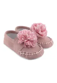 Pantofi din piele intoarsa cu aplicatie florala - Alb/Roz pastel/Roz prafuit