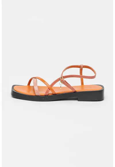 Sandale flatform din piele cu toc patrat - Coral/Portocaliu mandarina