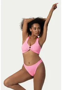 Costum de baie din doua piese cu inel decorativ - Roz pastel