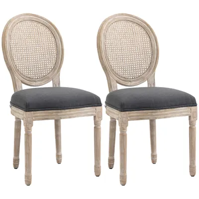 HOMCOM Set de 2 Scaune de Masa, Scaun de Salon medaillon de Stil Louis XVI, Lemn Masiv sculptat, patinat | Aosom Romania