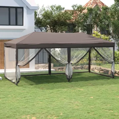 Gossi cort pliabil pentru petrecere pereti laterali, gri taupe, 3x6 m