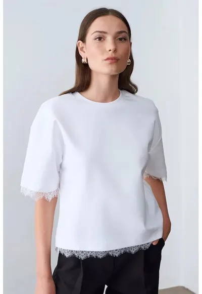 Tricou dama - tricou din bumbac si elastan - alb - maneca scurta - captusit