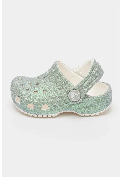 Saboti slingback cu aspect stralucitor - Verde pal/Crem