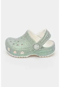 Saboti slingback cu aspect stralucitor - Verde pal/Crem