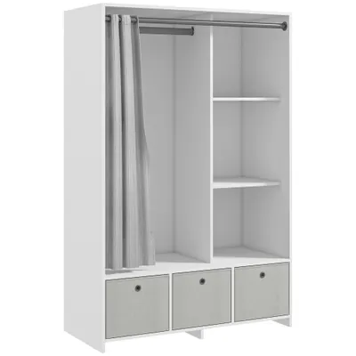 HOMCOM Dulap Modern cu Bară de Agățat, 3 Compartimente și Sertare din Țesătură, Organizator de Haine pentru Dormitor, Natural | Aosom Romania