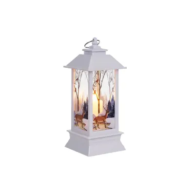 Felinar decorativ LED de Craciun, lumina calda, 2W, inaltime 12.5 cm, alb