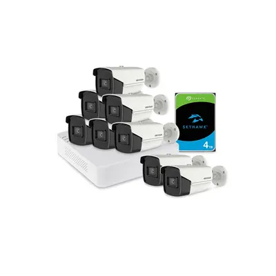 Sistem supraveghere exterior cu HDD 4 TB HikVision, 8 camere, 8 MP, IR 60 m, 2.8 mm