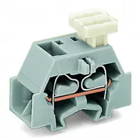 4-conductor terminal block; on one side with push-button; with snap-in mounting foot; for plate thickness 0.6 - 1.2 mm; Fixing hole 3.5 mm Ø; 2.5 mm²; CAGE CLAMP®; 2,50 mm²; gray