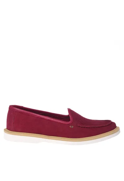 Pantofi loafer din piele intoarsa cu perforatii decorative - Fucsia