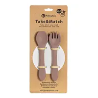 Set tacamuri din silicon PetiteMars Velvet Latte Maro pudrat TakeMatch, forma ergonomica, fara BPA, 6 luni+