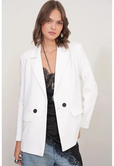 Sacou dama - cu maneca lunga - ivory - textil