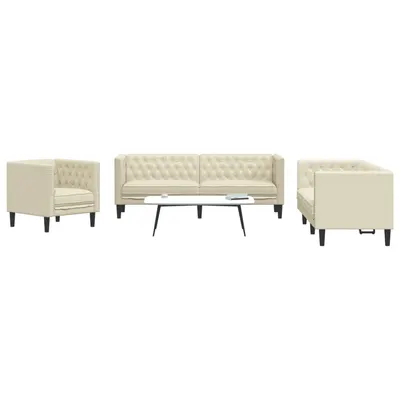 Gossi set canapele chesterfield cu 3 locuri, crem, piele eco.