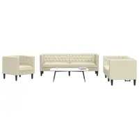 Gossi set canapele chesterfield cu 3 locuri, crem, piele eco.