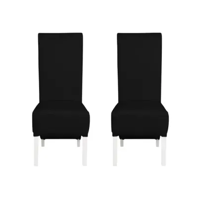 Set 2 scaune living VANESSA, picioare lemn alb, piele ecologica negru, 47x60x110 cm
