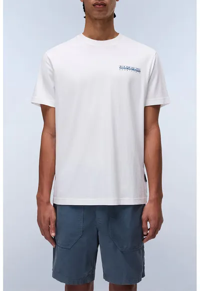 Tricou relaxed fit de bumbac Sovana - Alb/Albastru glaciar