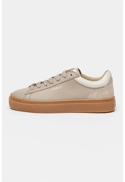 Pantofi sport din piele Enjoy - Gri deschis/Maro taupe deschis