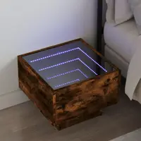Gossi noptiera cu led infinity, stejar fumuriu, 40x40x30 cm