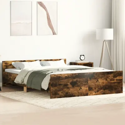 vidaXL Cadru pat cu tăblie la cap/picioare, stejar fumuriu, 135x190 cm