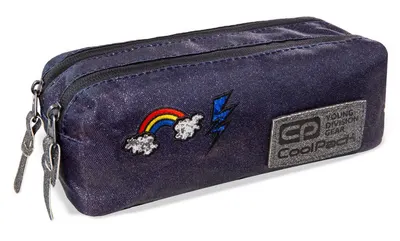 Penar scolar dreptunghiular Cool Pack Edge - Sparkling Badges, Jeans, cu 2 fermoare