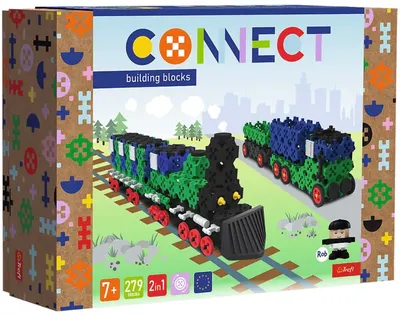 Mini constructor 2 in 1 Trefl Connect -Tren/Camion cu remorcă, 279 de piese