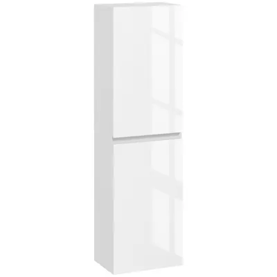 kleankin Dulap Înalt pentru Baie, Dulap cu Finisaj Lucios, Rafturi Reglabile, 2 Dulapuri, Organizator Baie, 35 x 25 x 120 cm, Alb Lăcuit | Aosom Romania