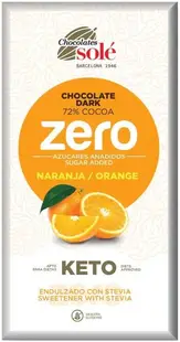 Ciocolată neagră cu portocale și 72% cacao, fără zahăr adăugat, 100 g, Chocolates Solé