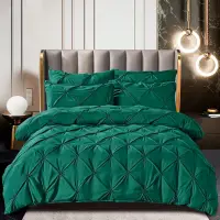 Lenjerie de Pat Premium, JOJO HOME, Finet cu Pliuri Brodate, 6 Piese, Nesifonabila si Durabila, Verde Smarald