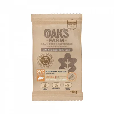 OAK'S FARM Development with Care, Somon, punguță recompense funcționale fără cereale câini junior, 110g