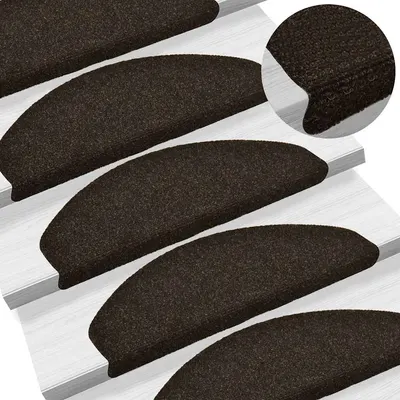 vidaXL Covorașe pentru scări autoadezive, 15 buc., 65x21x4 cm, maro închis, semirotunde, mari