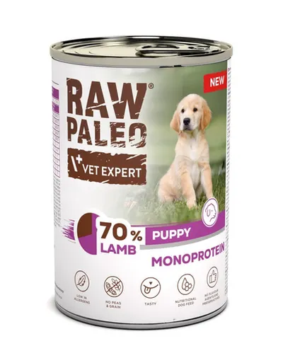 RAW PALEO Monoprotein Lamb Puppy 400 g hrană umedă cu miel pentru căței