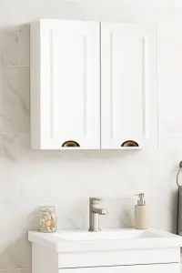 Dulap baie suspendat seria 172, front MDF, 2 usi, montat, alb, 60x21.5x68 cm