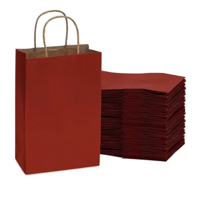 Sacoșe hârtie cu mâner răsucit - vișiniu (set 12 buc) - Mare - 31x42x12cm
