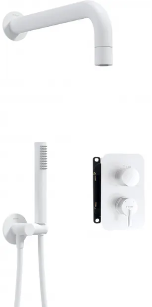 Set de dus incastrat, cu brat, para de dus si baterie cu termostat, alb, Deante Silia