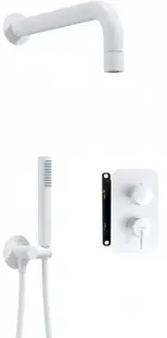 Set de dus incastrat, cu brat, para de dus si baterie cu termostat, alb, Deante Silia