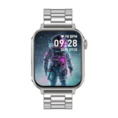 COLMI P80 Silver Steel - Smartwatch 1.83 HD, Bluetooth 5.3, Bratara Otel Inoxidabil, Monitorizare Puls, Somn Sport, IP67 Waterproof, Android