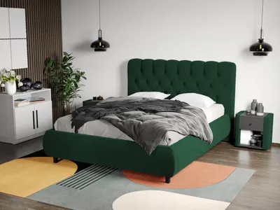 Pat Tapitat Catifea Mega cu somiera fixa Verde inchis Velluto 27 180x200