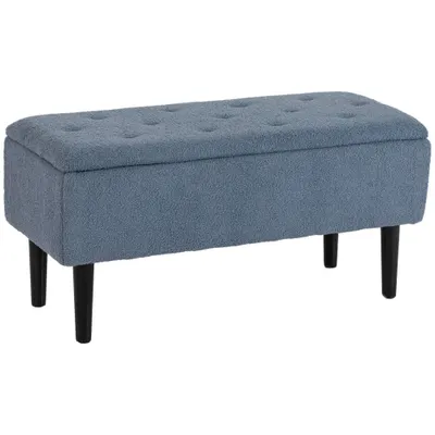 HOMCOM Polsterbank cu spațiu de depozitare, Sitztruhe, kasmiroptic, până la 120 kg, cadrul din lemn natural, 95 x 38 x 45 cm, Albastru | Aosom Romania