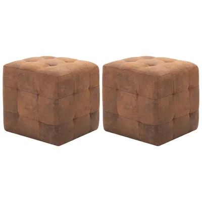 vidaXL Noptiere, 2 buc., maro, 30x30x30, piele întoarsă ecologică