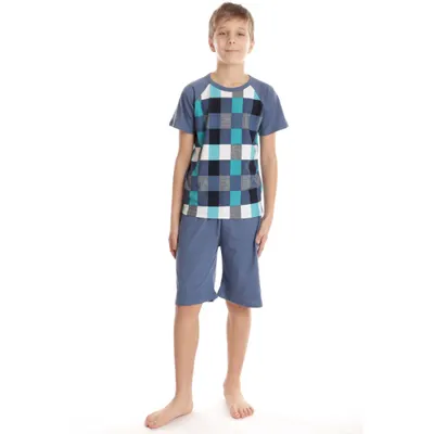 Pijama 1/2 baieti AV2425 denim/cadrilat multicolor, Andana | marimea 32 (5/6 ani)
