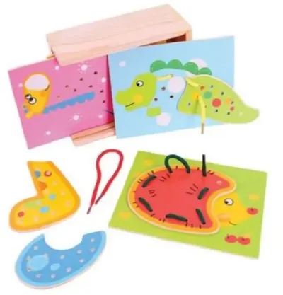 Jucarie din lemn pentru copii Bigjigs - Joc cu sireturi in cutie
